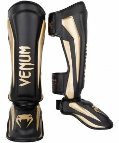 Playwell Venum MMA Shorts & Clothing Venum Muay Thai Stand Up Elite Shin Guards - Black/Gold