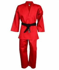 Playwell Taekwondo Red V-Neck Pull Over Uniform : Children - 9oz Taekwondo Uniforms And Trousers