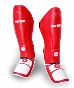 Playwell Top Ten WAKO Approved Shin & Instep Guards - Red Shin Protection
