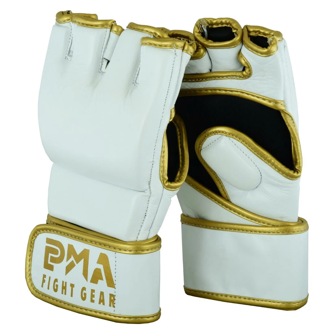 Playwell Mixed Martial Arts And Grappling Gloves MMA Leather Elite White/Gold Grappling Fight Gloves 1 Playwell Mixed Martial Arts And Grappling Gloves MMA Leather Elite White/Gold Grappling Fight Gloves
