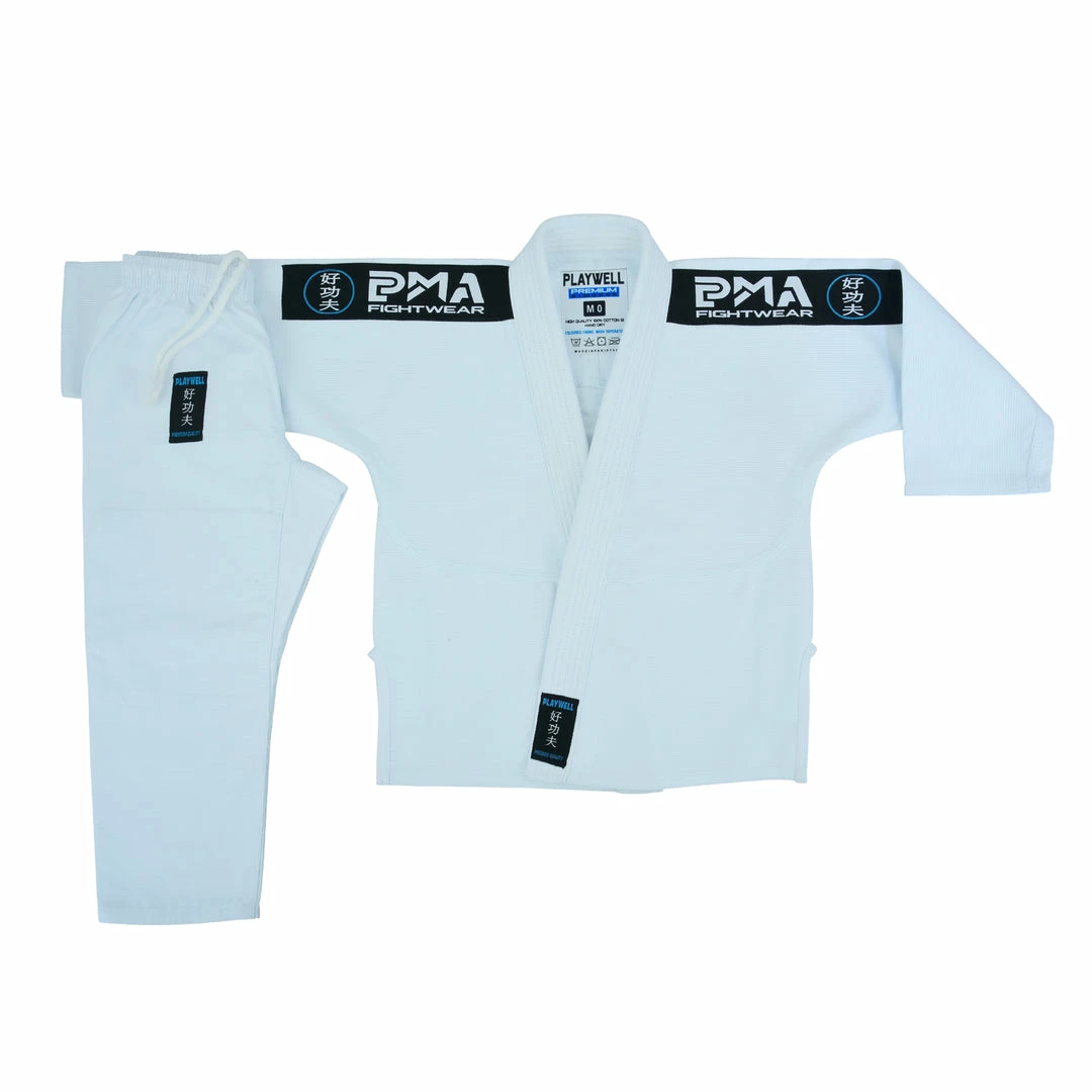 Playwell Jiu Jitsu Gi Uniforms And Equipment PMA Kids Elite Pearl Weave Jiu Jitsu Gi - White 1 Playwell Jiu Jitsu Gi Uniforms And Equipment PMA Kids Elite Pearl Weave Jiu Jitsu Gi - White