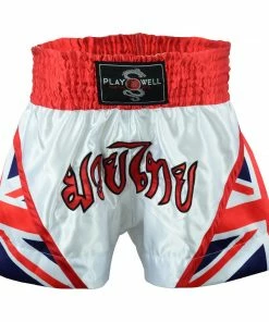 Playwell Muay Thai Competition White Fight Shorts - Uk Flag