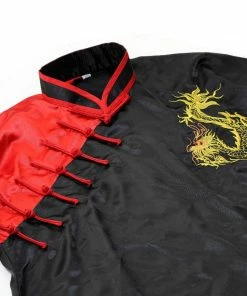 Playwell Competition Wushu Silk Uniform - Black/Red Wu Shu Uniforms And Suits