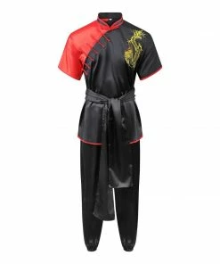 Playwell Competition Wushu Silk Uniform - Black/Red Wu Shu Uniforms And Suits