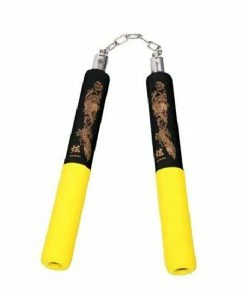 Playwell NR-031: Foam Nunchaku With Metal B/Bearing. Yellow / Black Drago Nunchucks
